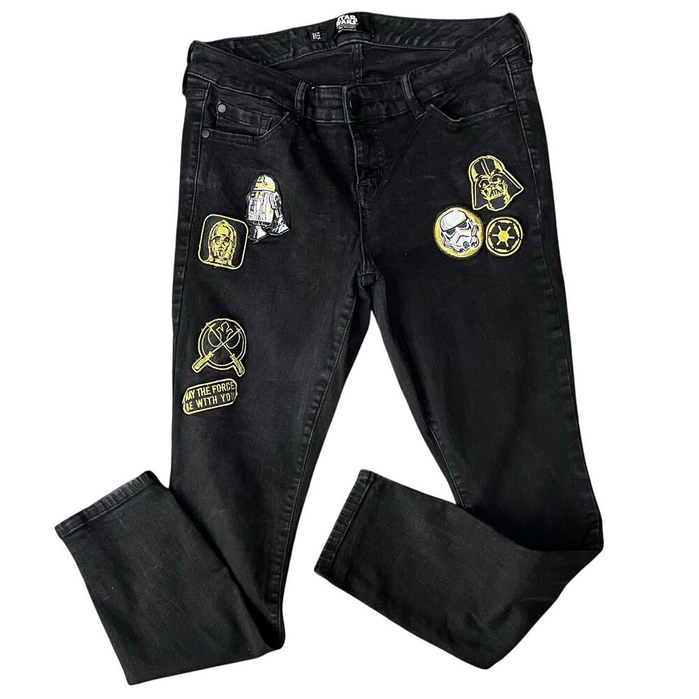 Her Universe Star Wars Jeans 12 Short Black Skinny Mid Rise Patches Darth Vadar